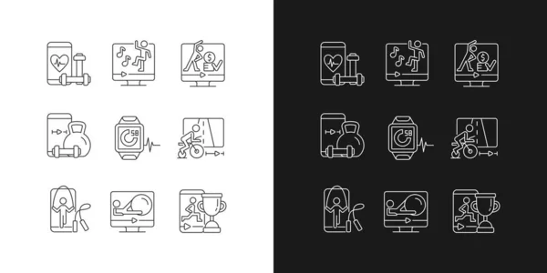 Онлайн Додатки Фітнесу Лінійні Піктограми Встановлені Темного Світлого Режиму Підписка — стоковий вектор