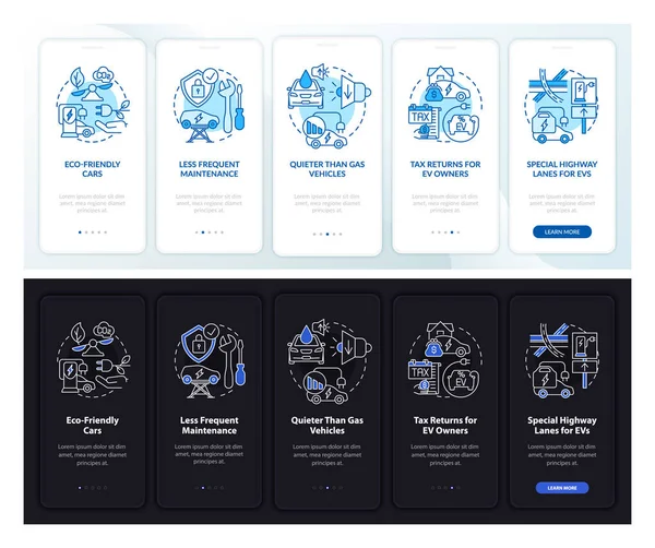 Elektrofahrzeuge Onboard Bildschirm Für Mobile Apps Profitiert Walkthrough Schritte Grafische — Stockvektor