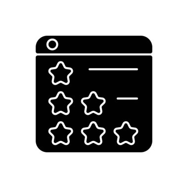 Tüketici incelemesi ağları siyah kabartma simgesi. İşletmeler için müşteri geri bildirimi. Ürünler, hizmetler gözden geçiriliyor. Satın alma kararlarını etkiler. Beyaz uzayda siluet sembolü. Vektör izole illüstrasyonu