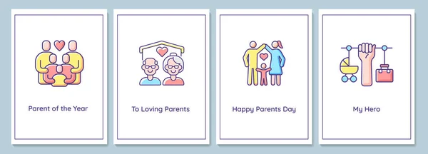 Föräldrars Dag Firande Gratulationskort Med Färg Ikonen Element Set Hedrar — Stock vektor