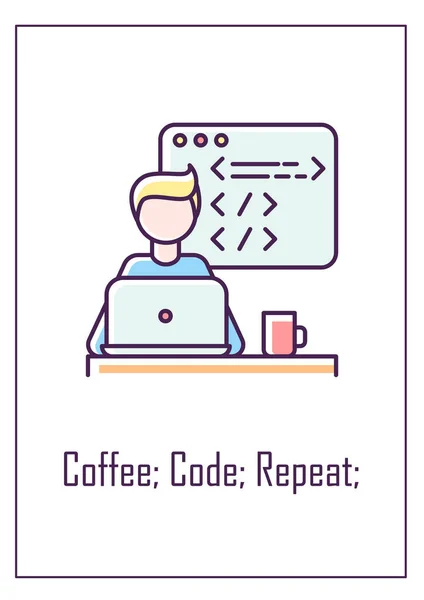 Coffee Code Repeat Greeting Card Color Icon Element Computer Programmer — Stock Vector