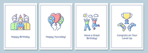 Cartões Celebração Aniversário Com Conjunto Elementos Ícone Cor Feliz Quinta — Vetor de Stock