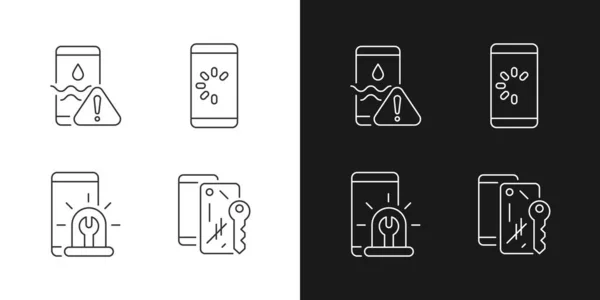 Übliche Handy Probleme Lineare Symbole Für Den Dunklen Und Hellen — Stockvektor