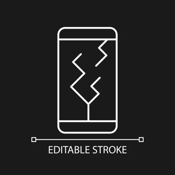 Screen Damage White Linear Icon Dark Theme Cracks Mobile Phone — 스톡 벡터