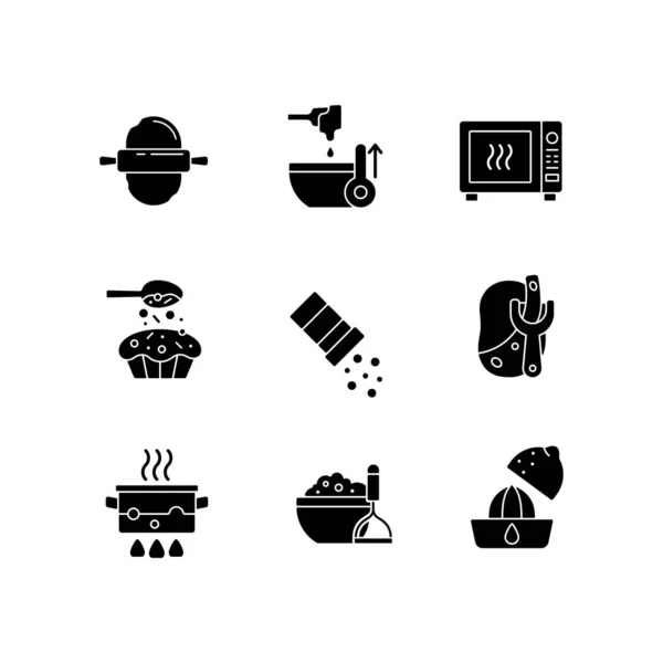 Cooking Black Glyph Icons Set White Space Cookery Steps Homemade — Stock Vector