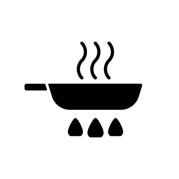 Значок Фрая Пан Черный Глиф Жареные Ингредиенты Ужина Огне Плиты — стоковый вектор