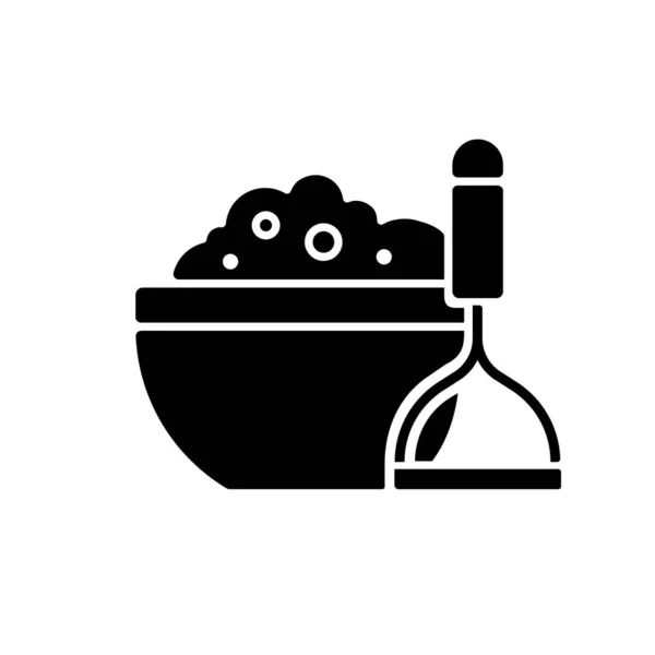 ジャガイモの黒いグリフのアイコンをマッシュします ビーガングレービーレシピ 感謝祭料理 栄養価の高い食事 料理指導 食品製造工程 白い空間にシルエットのシンボル ベクトル分離図 — ストックベクタ