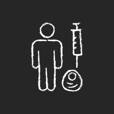 İnsan hücresi tebeşir beyazı simgesini koyu arkaplanda test ediyor. Hayvan deneyleri için alternatif. Biyomedikal prosedür. Zehirlilik üzerine bilimsel araştırma. Siyah üzerine izole edilmiş vektör çizimi