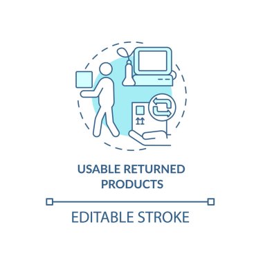 Tıbbi endüstri konsept ikonunda kullanılabilir ürünler. İnsani yardım ve yararlı fikir alışverişi ince çizgi çizimi. Vektör izole edilmiş dış hat renk çizimi. Düzenlenebilir vuruş