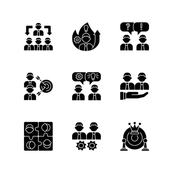 Team Working Black Glyph Icons Set White Space Business Cooperation — Stock Vector