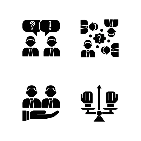 Kollektive Arbeit Schwarze Glyphen Symbole Auf Weißem Raum Kommunikation Und — Stockvektor