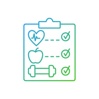 Refah programı gradyan doğrusal vektör simgesi. Çevrimiçi fitness terapisi. Sağlık artışı. Sigara içmeyi bırakma. İnce çizgi renkli semboller. Modern tarz pictogram. Vektör izole çizimi