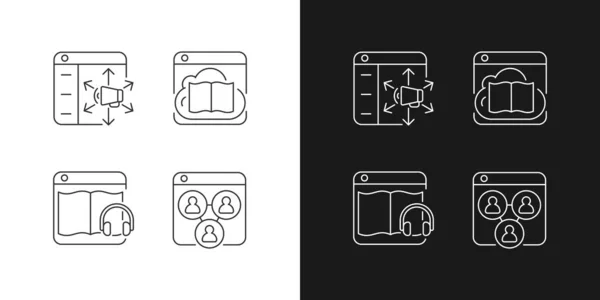 Lanzamiento Servicios Línea Iconos Lineales Establecidos Para Modo Oscuro Claro — Archivo Imágenes Vectoriales