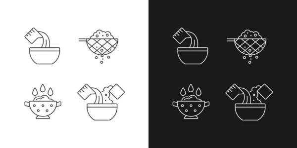 Instrucciones Preparación Alimentos Iconos Lineales Establecidos Para Modo Oscuro Claro — Archivo Imágenes Vectoriales