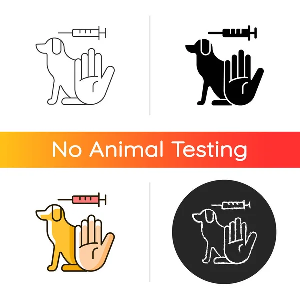 犬のグラデーションアイコンはテストしません 動物の実験はやめて ペットの化学的研究を避けてください 臨床試験からの犬の保護 リニアブラックとRgbのカラースタイル 絶縁ベクトルイラスト — ストックベクタ