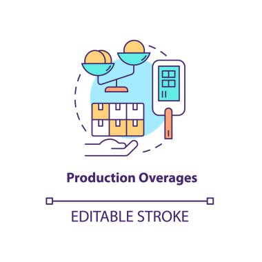 Üretim fazlası ve kullanım limitleri konsepti simgesi. İnsani yardım organizasyonu soyut ve ince çizgili çizgiler çiziyor. Vektör izole edilmiş dış hat renk çizimi. Düzenlenebilir vuruş