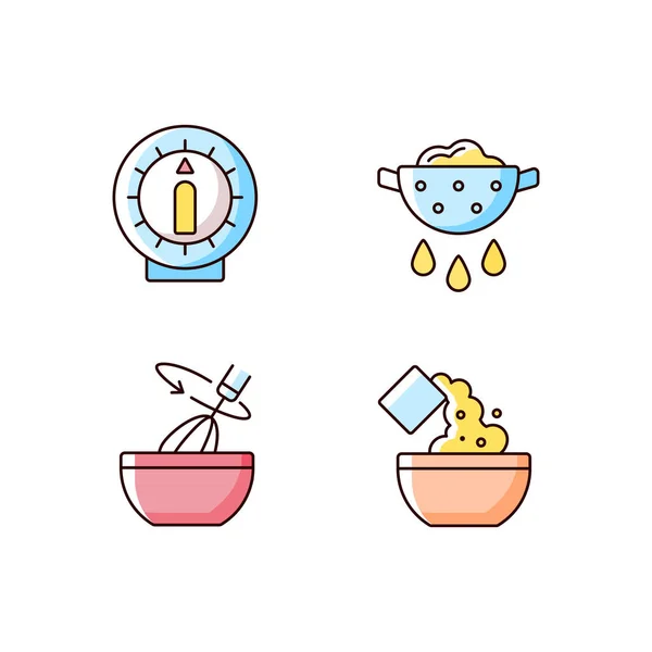 Подготовка Пищи Rgb Цветные Иконки Набор Кухонный Таймер Очистить Избыток — стоковый вектор