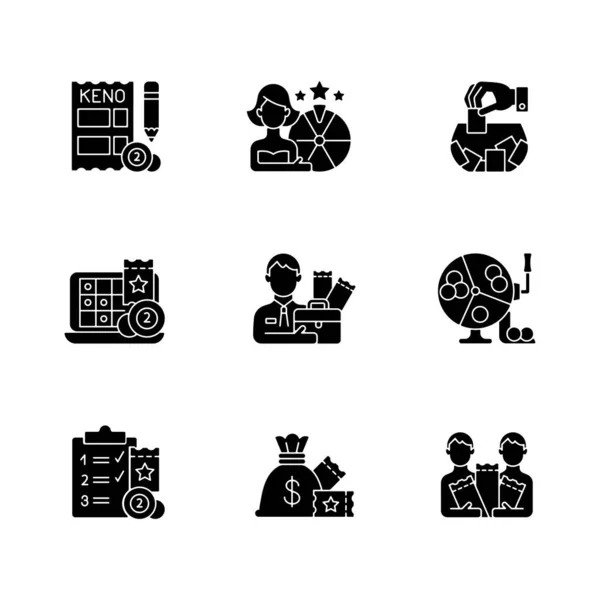Jeux Argent Types Glyphe Noir Icônes Réglées Sur Espace Blanc — Image vectorielle