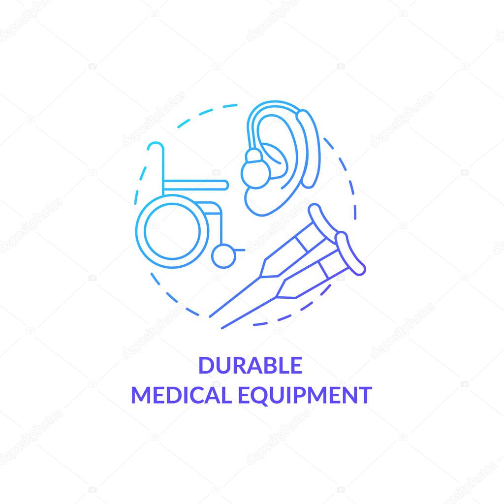Durable medical equipment concept icon. Available social help. Humanitarian aid for clinical facilities abstract idea thin line illustration. Vector isolated outline color drawing.