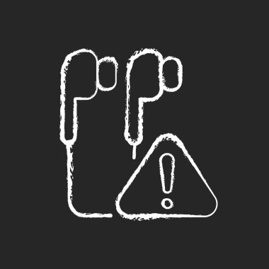 Kırık kulaklıklar arka planda beyaz tebeşir simgesi. Kulaklık sorunu. Bozuk ya da bulanık bir ses. Kulaklık bağlantısı sorunu. Ses arızası. Siyah üzerine izole edilmiş vektör çizimi