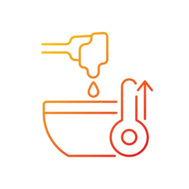 Eritme bileşeni gradyan doğrusal vektör simgesi. Dondurma hazırlamak için yüksek ateş. Krema yapıyorum. İnce çizgi renkli semboller. Modern tarz pictogram. Vektör izole çizimi