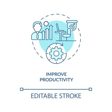 Üretkenlik mavisi konsept simgesini arttır. Dijital güvenlik. Sistem aktivite kontrolü soyut fikir ince çizgi çizimi. Çalışma verimliliği. Vektör izole edilmiş dış hat renk çizimi. Düzenlenebilir vuruş