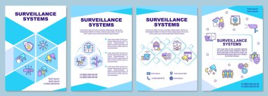 Gözetleme sistemleri broşürü. Şimdiki kullanım. Broşür, broşür, broşür baskısı, doğrusal simgelerle kaplama tasarımı. Sunum için vektör düzenleri, yıllık raporlar, reklam sayfaları