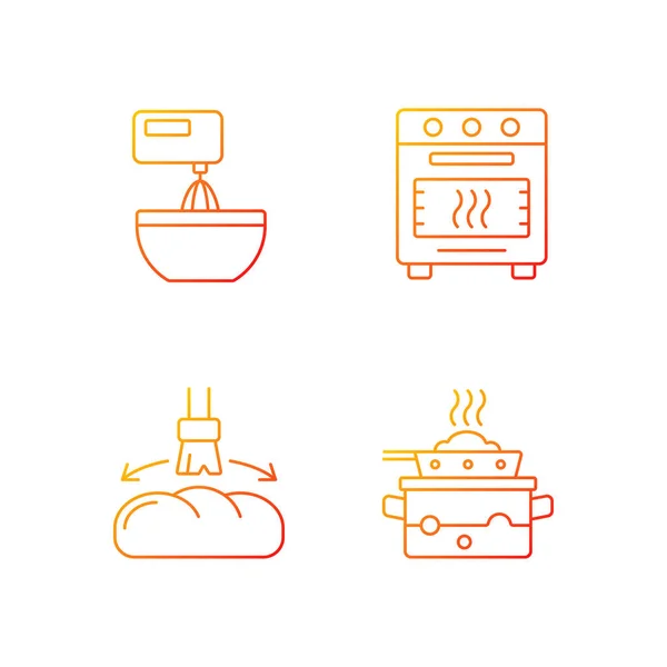 Cookery Gradient Linear Vector Icons Set Beating Cooking Instruction Bake — 图库矢量图片