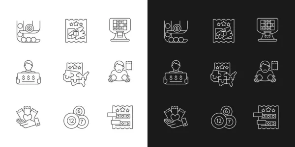 Lotterielose Typen Lineare Symbole Für Dunklen Und Hellen Modus Eingestellt — Stockvektor