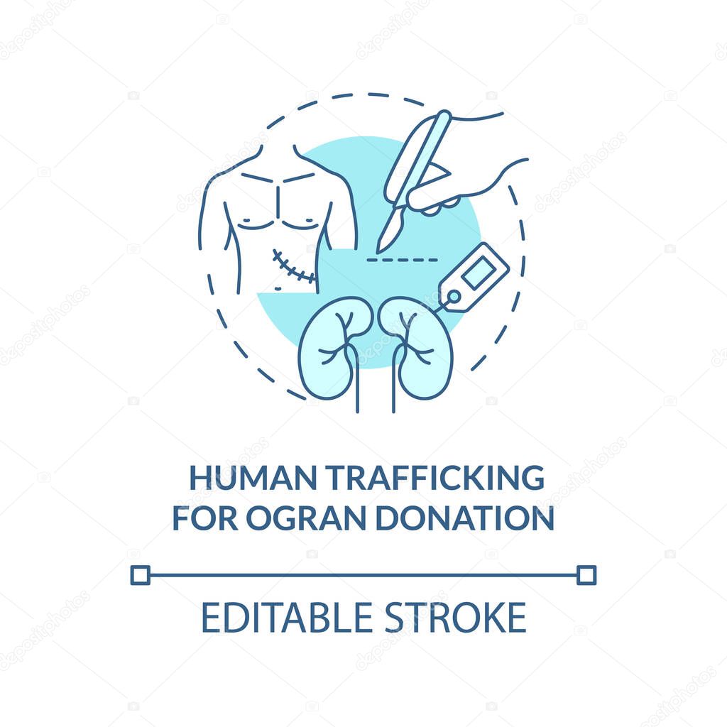 Human trade for organ donation blue concept icon. Abduction of human organs abstract idea thin line illustration. Illicit transplant surgery. Vector isolated outline color drawing. Editable stroke