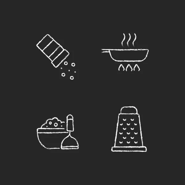 Hausmannskost Kreideweiße Symbole Auf Dunklem Hintergrund Streuen Sie Salz Pfanne — Stockvektor