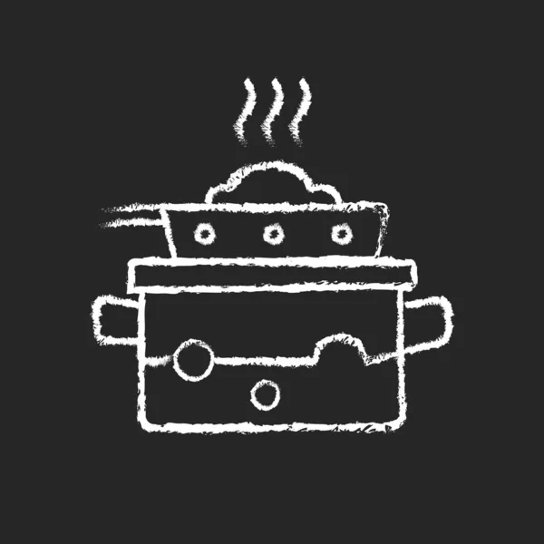 Steam Cooking Chalk White Icon Dark Background Boil Water Pot — Stock Vector