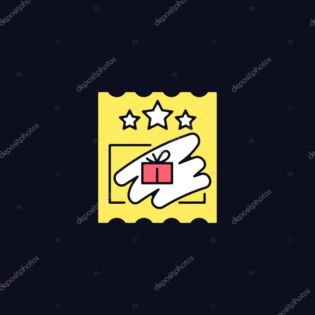 Scratch cards RGB color icon for dark theme. Scratching off covering for prize reveal. Paper-based card. Isolated vector illustration on night mode background. Simple filled line drawing on black