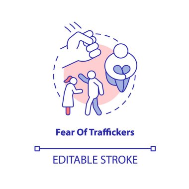 Kaçakçıların konsept ikonu korkusu. Psikolojik hassasiyet soyut fikir ince çizgi çizimi. Kaçakçılar duygusal manipülasyon. Vektör izole edilmiş dış hat renk çizimi. Düzenlenebilir vuruş