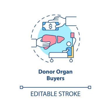 Organ bağışçıları konsepti ikonu. Organ ve doku alıcıları, soyut fikirler, ince çizgi çizimleri. Nakil için yasadışı piyasa. Vektör izole edilmiş dış hat renk çizimi. Düzenlenebilir vuruş