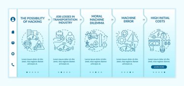 Otomatik araçlar vektör şablonunda teknik hatalar. Simgeli ilgili mobil web sitesi. Web sayfasında 5 basamaklı ekranlar. Doğrusal çizimlerle AI renk kavramı sorunları