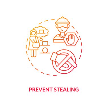 Kırmızı konsept simgesi çalmayı önle. İnsan davranışlarını izlemek için güvenlik kameraları. Hırsızlardan korunma fikri soyut, ince çizgili çizgiler. Vektör izole edilmiş dış çizgi renk çizimi