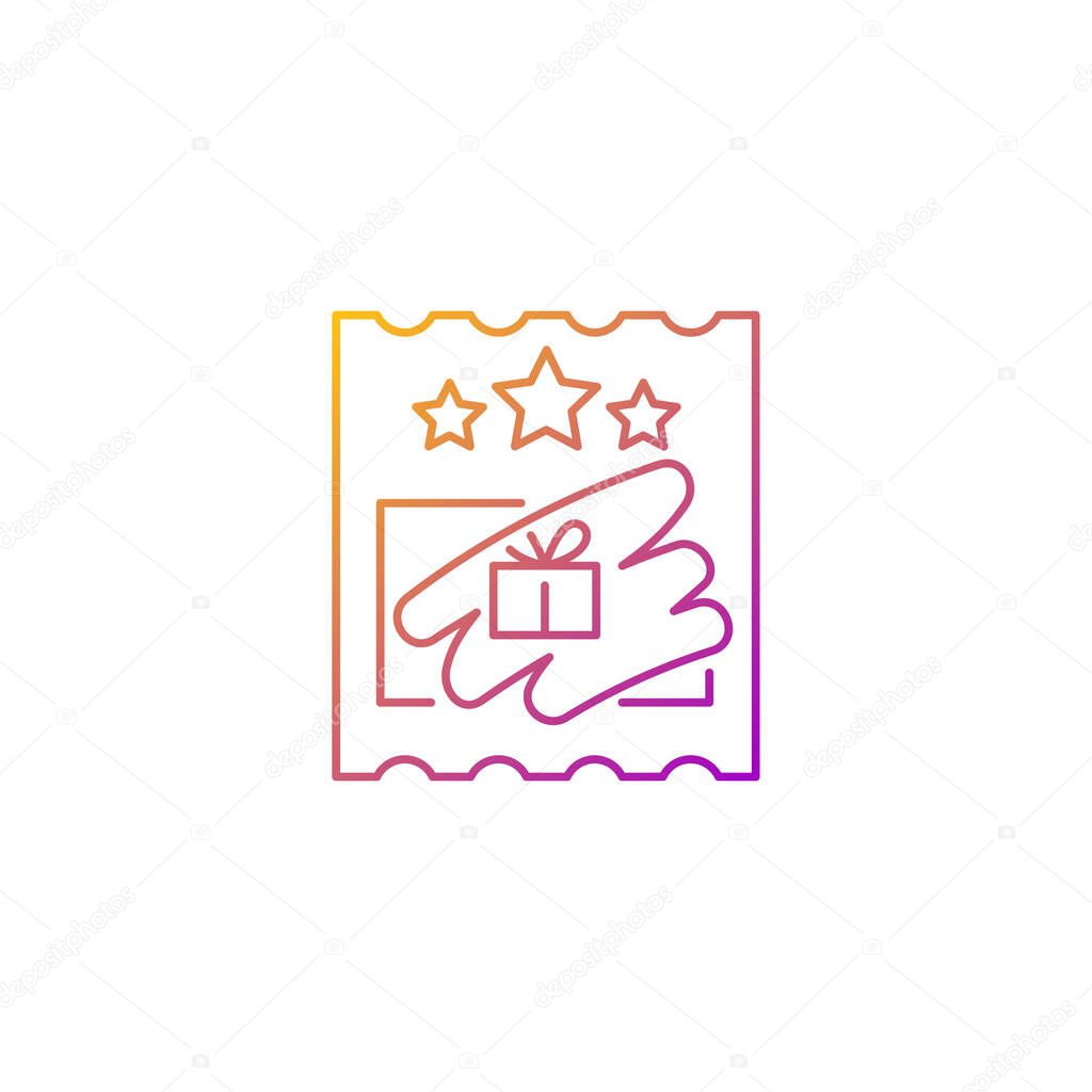 Scratch cards gradient linear vector icon. Scratching off covering for prize reveal. Paper-based card. Thin line color symbols. Modern style pictogram. Vector isolated outline drawing