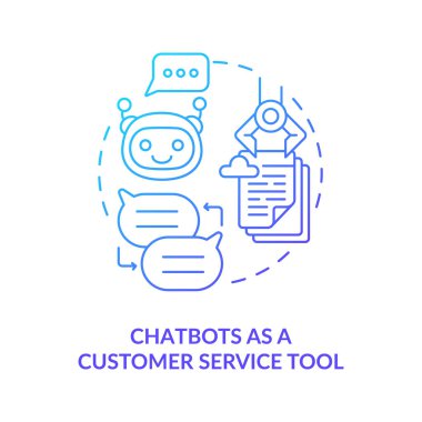 Chatbot müşteri hizmetleri aracı olarak mavi gradyan konsept simgesi. Çevrimiçi iletişim için robotu destekleyin. Mesajlaşma yazılımı soyut fikir ince çizgi çizimi. Vektör izole edilmiş dış çizgi renk çizimi