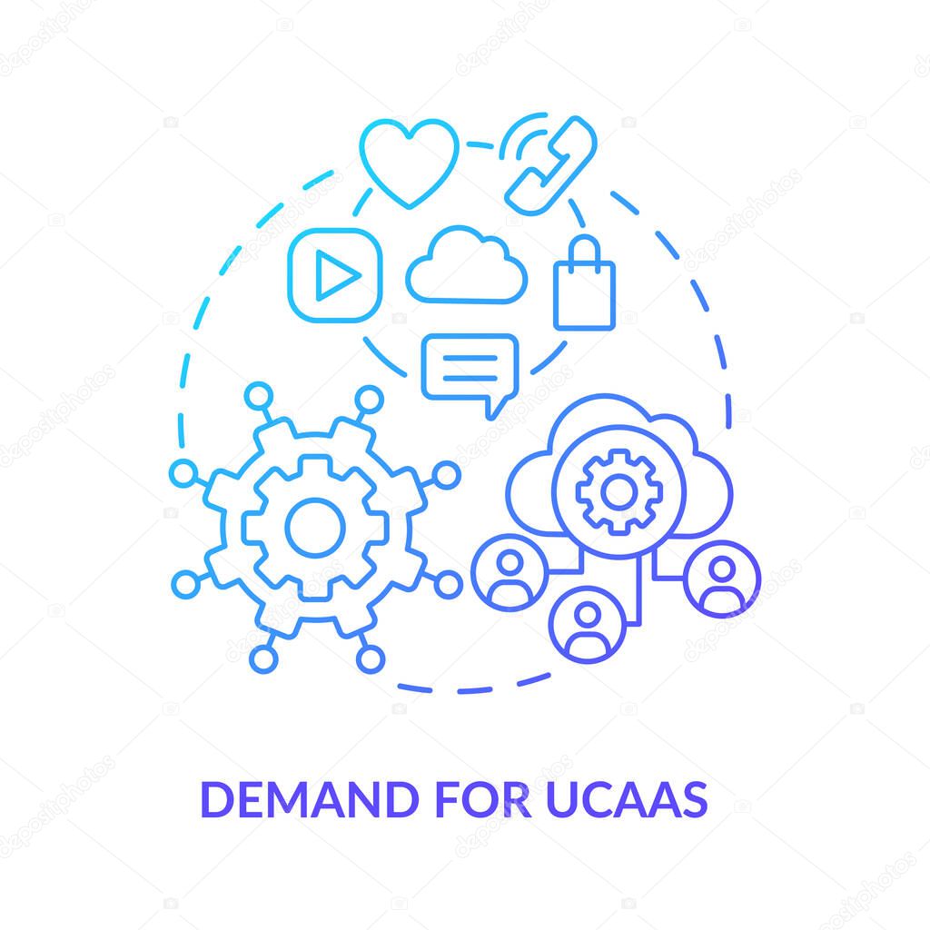 Demand for UCaaS blue gradient concept icon. Unified communication as service. Cloud computing. Messaging software abstract idea thin line illustration. Vector isolated outline color drawing