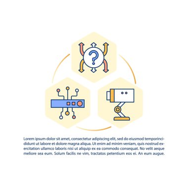 Gözetleme sistemi kurulum konsepti simgeleri metin ile. Kopya uzayı ile PPT sayfa vektör şablonu. Broşür, dergi, gazete tasarımı. Beyaz üzerine doğrusal güvenlik kamerası çizimleri