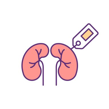 Organ ve dokular RGB renk ikonu kaçırıyor. İnsan vücudu parçası ticareti. Karaborsa işi. Yasadışı ameliyatlar ve alıcılar. İzole vektör çizimi. Basit doldurulmuş çizgi çizimi