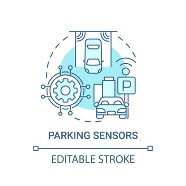 Park sensörleri mavi konsept ikonu. Radar park sistemi soyut fikir ince çizgi çizimi. Araç için uygun alanı tespit et. Vektör izole edilmiş dış hat renk çizimi. Düzenlenebilir vuruş