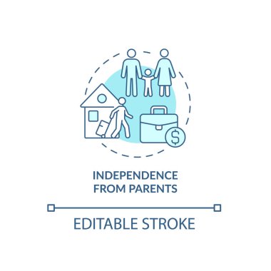 Özerklik ve yetişkinlik kavramı simgesi. Ebeveyn evi terk ediyor. Bir aile kurmak. Ebeveynlerden bağımsızlık fikri soyut ince çizgi çizimi. Vektör izole edilmiş dış hat renk çizimi. Düzenlenebilir vuruş