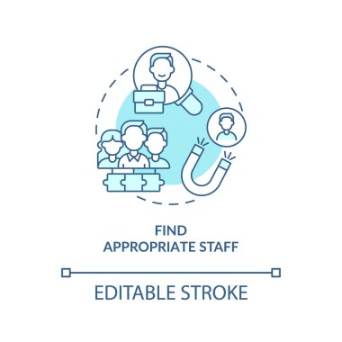 Uygun şeyler bul mavi konsept ikonu. Başarılı bir şirket takımı kuruyorum. Başlangıçta soyut fikir ince çizgi çizimi başlat. Vektör izole edilmiş dış hat renk çizimi. Düzenlenebilir vuruş