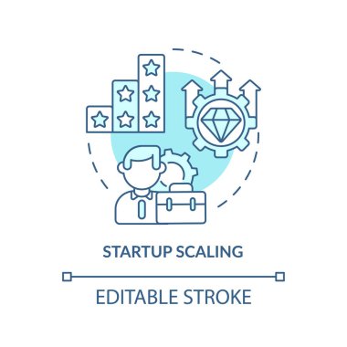 Mavi konsept simgesini ölçeklendirmeye başla. İş büyümesi. Şirket geliştirme ve başarılı yönetim. Soyut fikir incelenmesi projesi. Vektör izole edilmiş dış hat renk çizimi. Düzenlenebilir vuruş