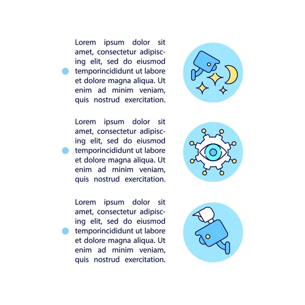 Gece görüş sistemi konsept çizgisi simgeleri. Kopya uzayı ile PPT sayfa vektör şablonu. Broşür, dergi, gazete tasarımı. Beyaz üzerine tüm gün boyunca kamera doğrusal çizimler kaydet