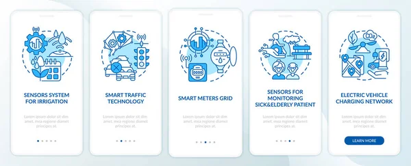 Smart City Proyecta Pantalla Azul Página Aplicación Móvil Incorporada Tecnologías — Vector de stock