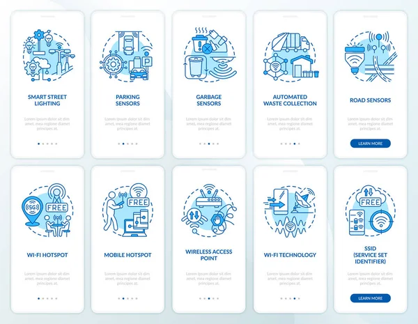 Smart Urban Area Blue Onboarding Mobile App Page Set Inteligentní — Stockový vektor
