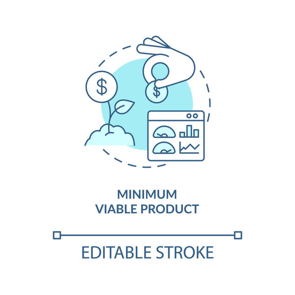 Minimum viable product blue concept icon. Early business development. Investment in company. Startup launch abstract idea thin line illustration. Vector isolated outline color drawing. Editable stroke
